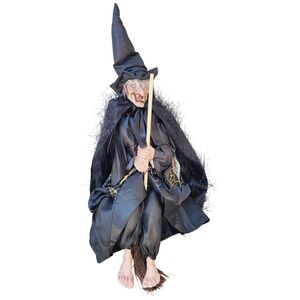 Halloween Sonic Witch Animated Prop Decoration Black Spiderweb Broom Glowing Eye